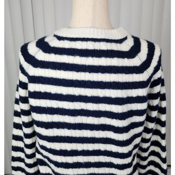 J. Crew Crewneck Pullover Sweater Cable Knit Side Buttons Blue White Size Small - Picture 5 of 11